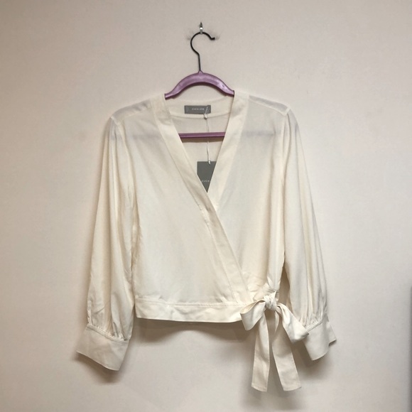 NWT Everlane 100% Washable Silk White Wrap Top 6 M - Picture 3 of 8